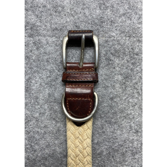Woven Braided Cotton Rope Belt Mens Tan Brown Leather Buckle D-Ring Honors USA - Picture 3 of 10